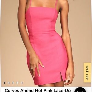 Lulus Hot pink lace up bodycon mini dress NWOT